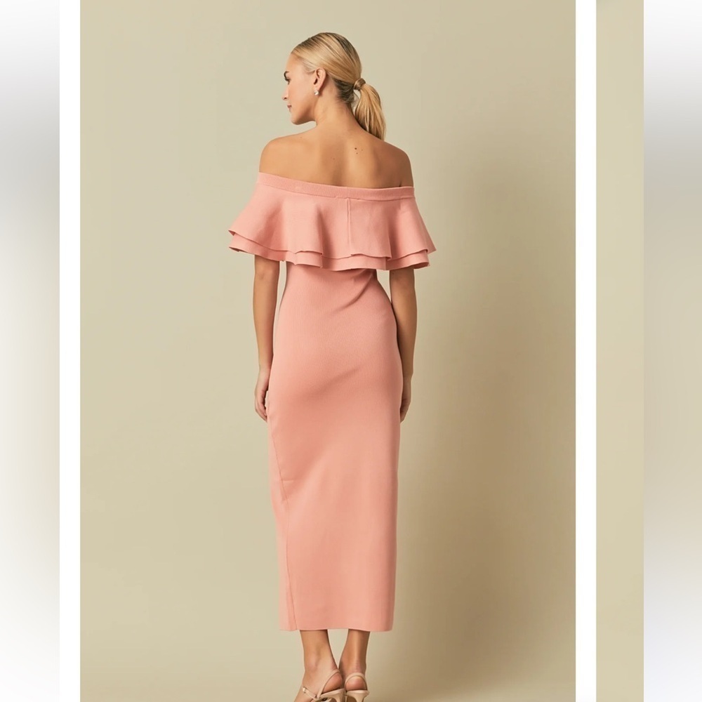 NWT endless rose off the shoulder ruffle maxi dress blush split leg size medium - Picture 4 of 11